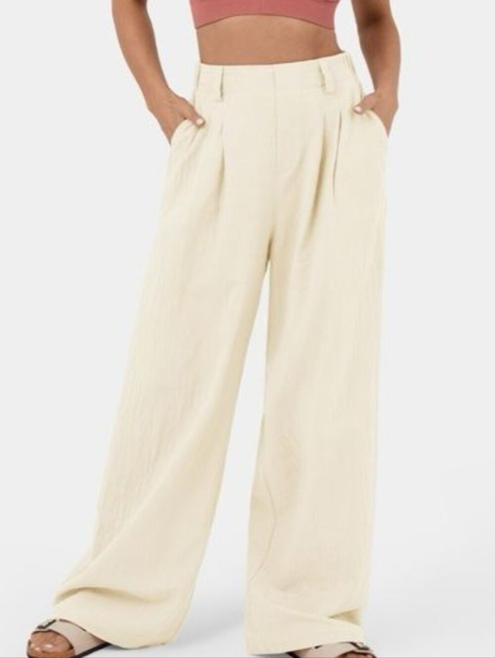 Halara Wide Leg Cream High-Waist 100% Cotton Pants 3x